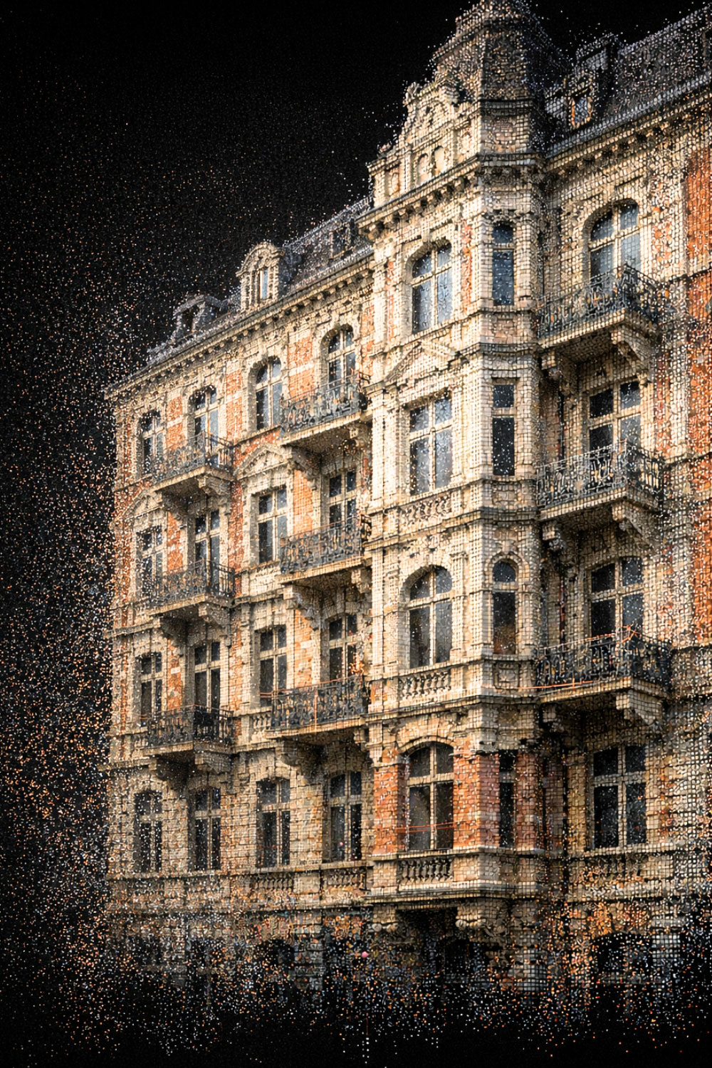 Detaillierte 3D-Punktwolke (E57) eines Gründerzeit-/Altbau-Gebäudes als Ergebnis eines Laserscans.