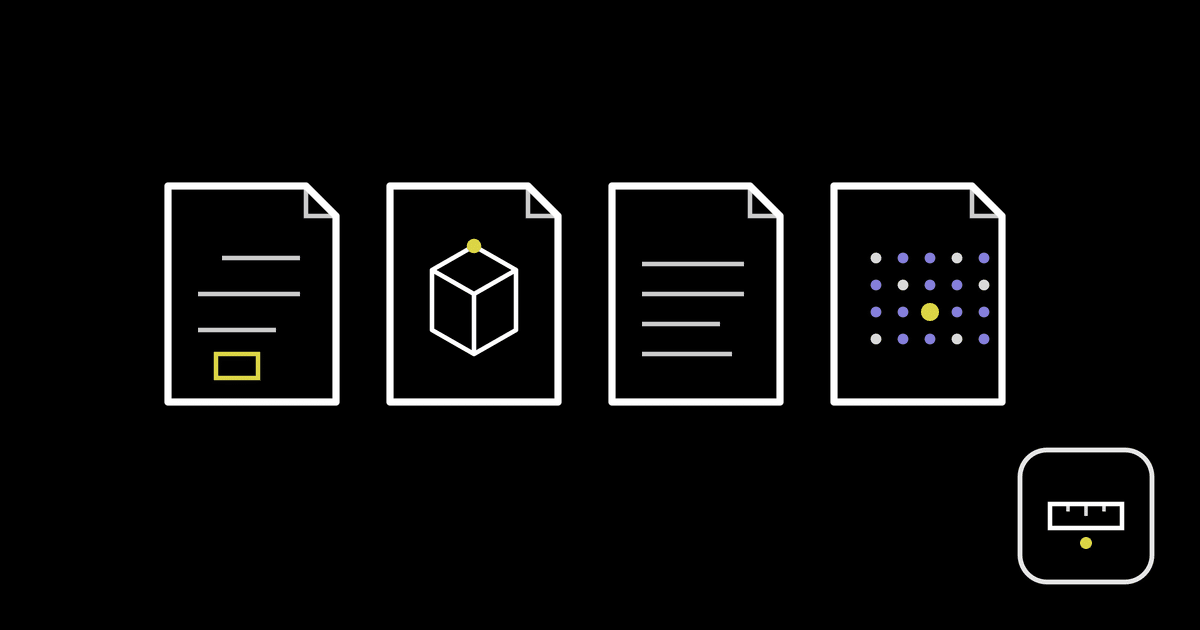 Vier Dateiblätter mit Plan, Modell, Text und Punktwolke: DWG, IFC, PDF und E57