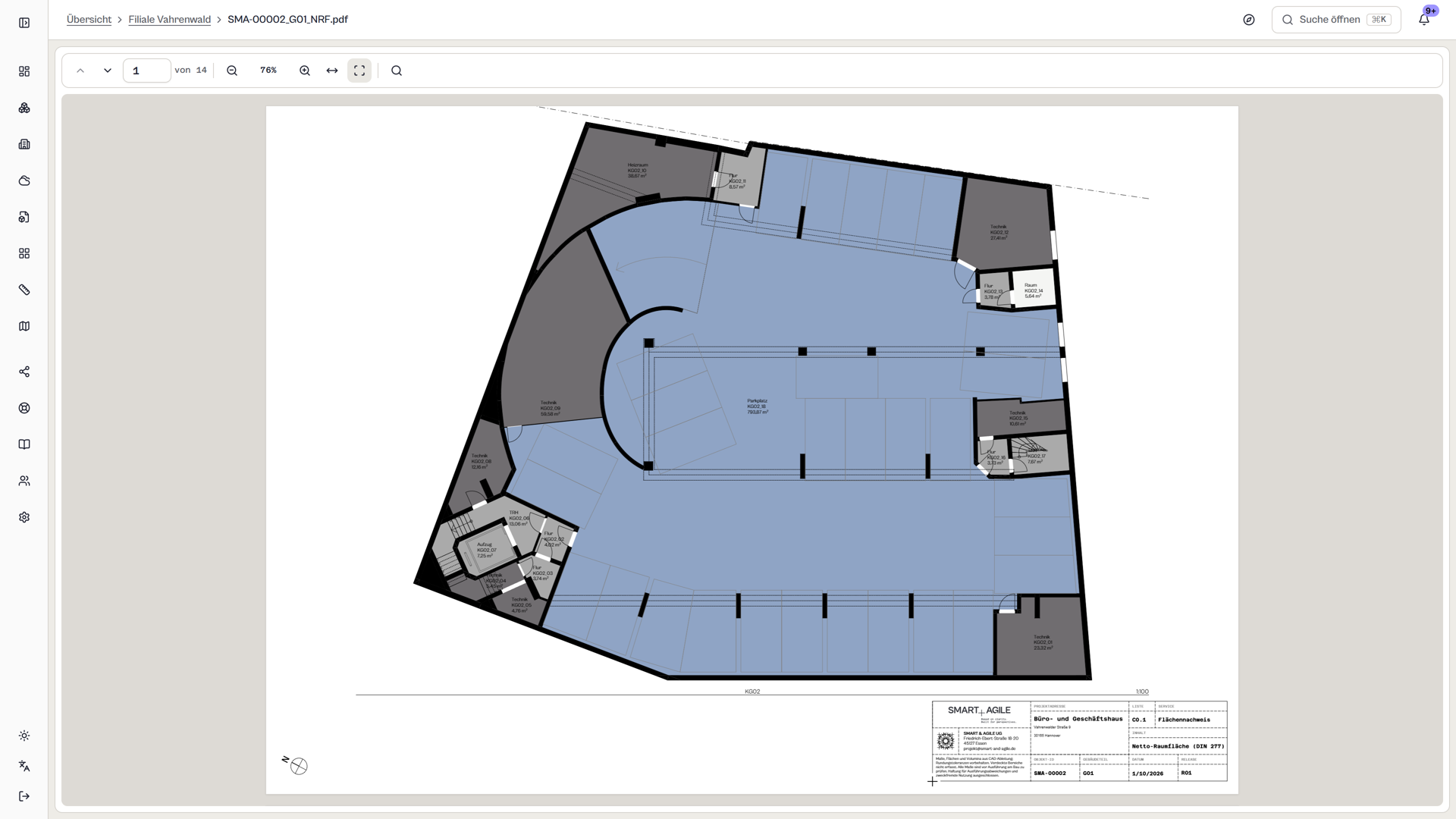 Bemaßter Grundriss als PDF im Browser